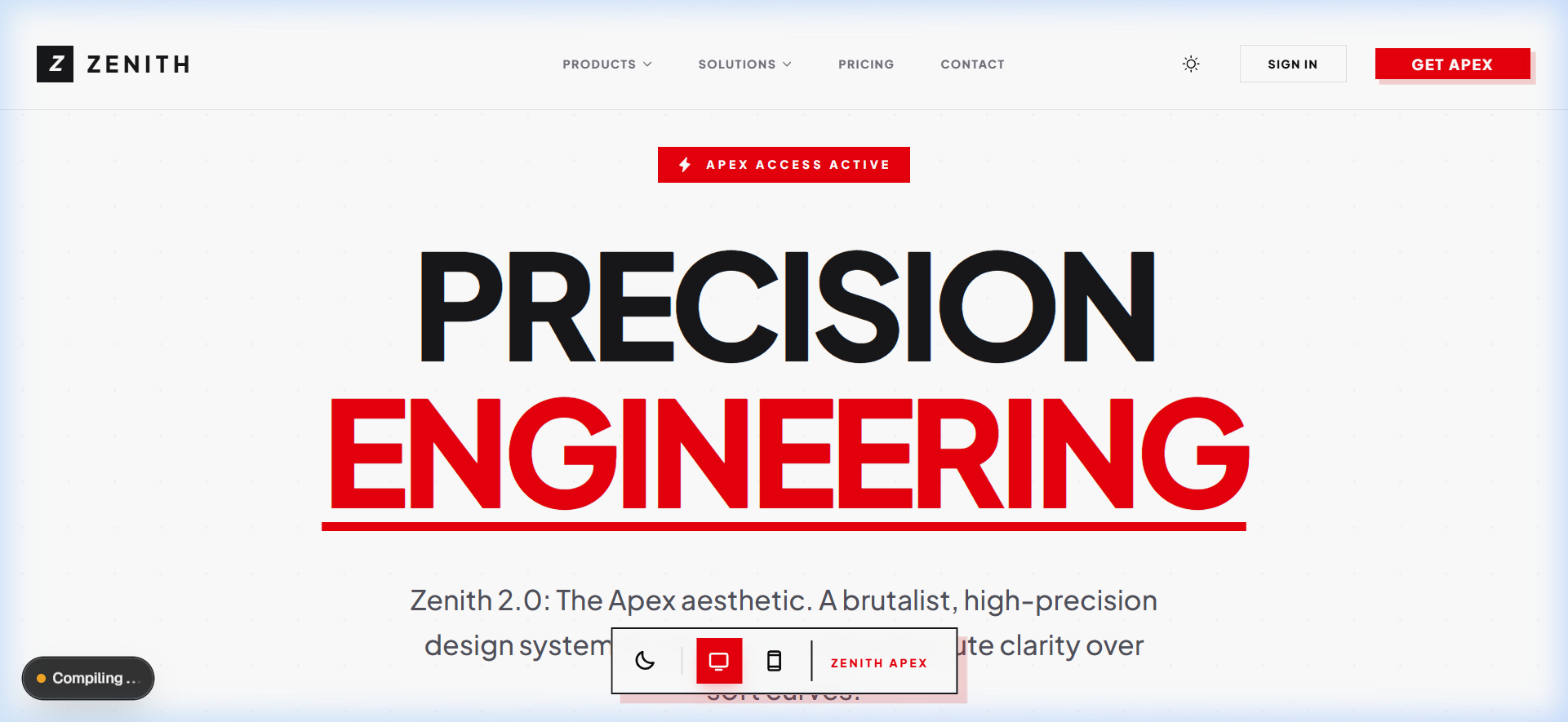 Zenith Apex Brutalist Page